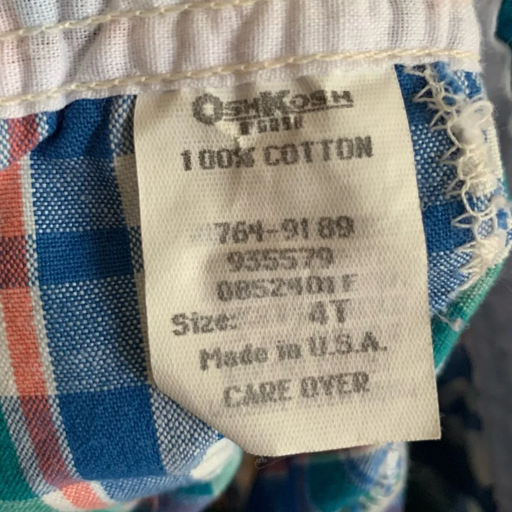 Vintage OshKosh Plaid Shortalls Overalls 4T